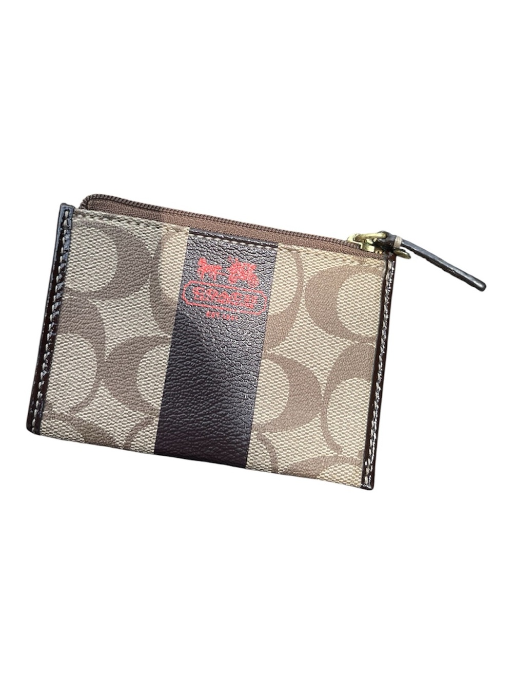 Coach Signature Stripe Zip Card Case Y2K🥳🥳❌❌